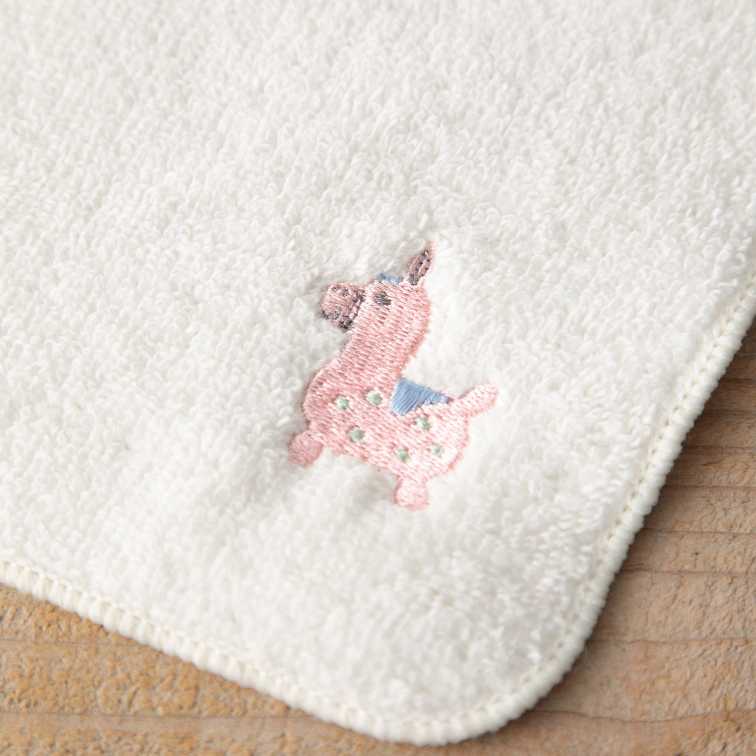 無撚糸パイル刺繡ハンカチ_オフホワイト