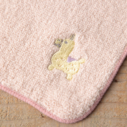 無撚糸パイル刺繡ハンカチ_ライトピンク